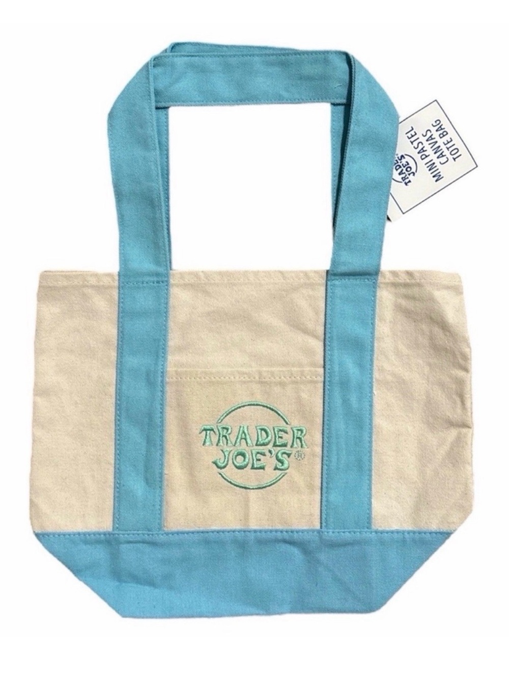 Trader Joe’s Canvas small Tote Bag in Natural and Light Blue